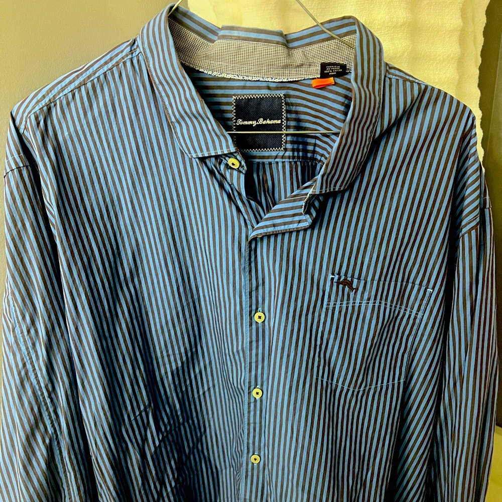 Mens Tommy Bahama dress shirt Blue Grey stripe 3XL